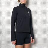 Womens Black Half Zip Long Sleeve Top