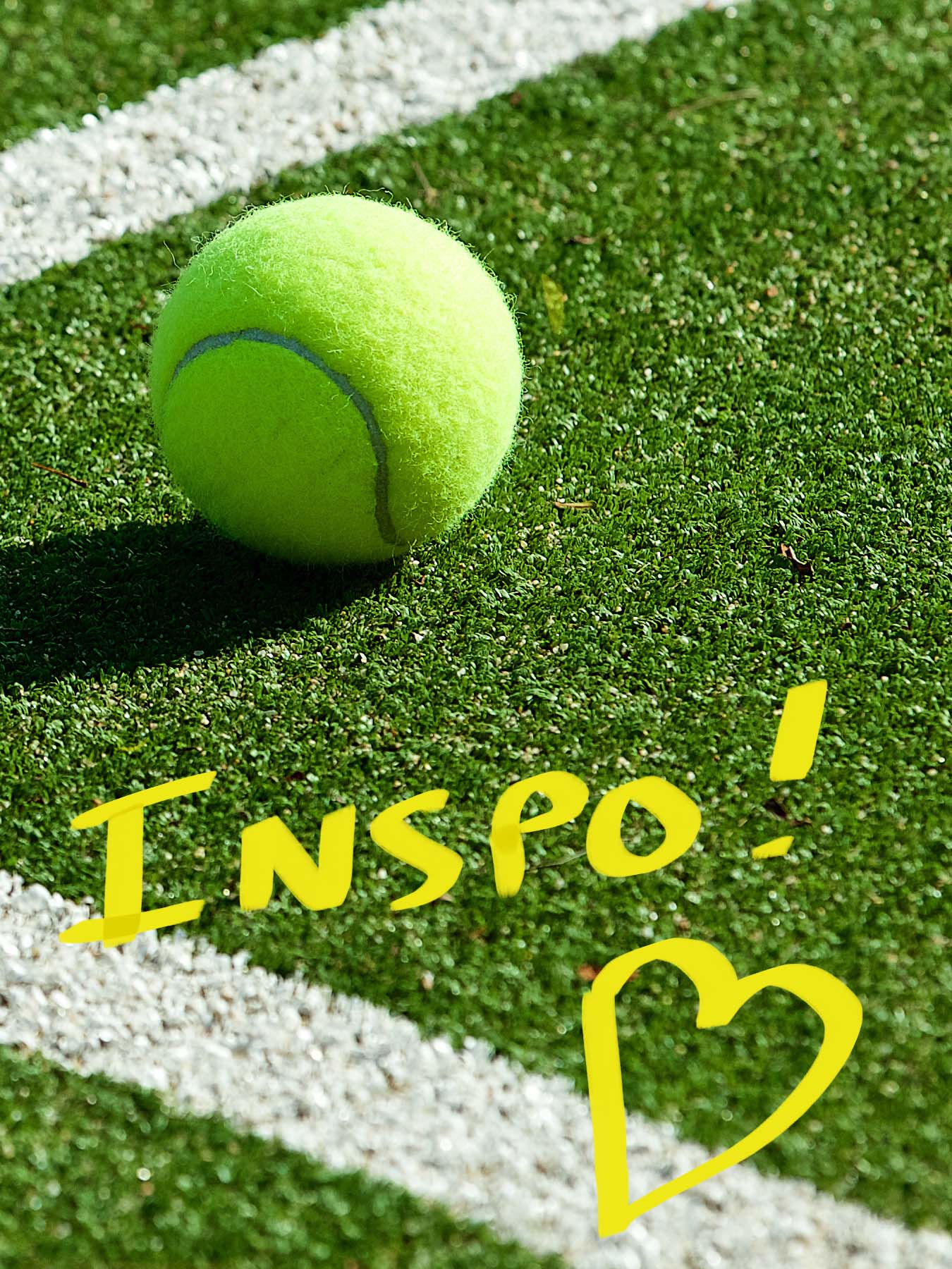 tennis ball on green grass with Inspo illustrated
